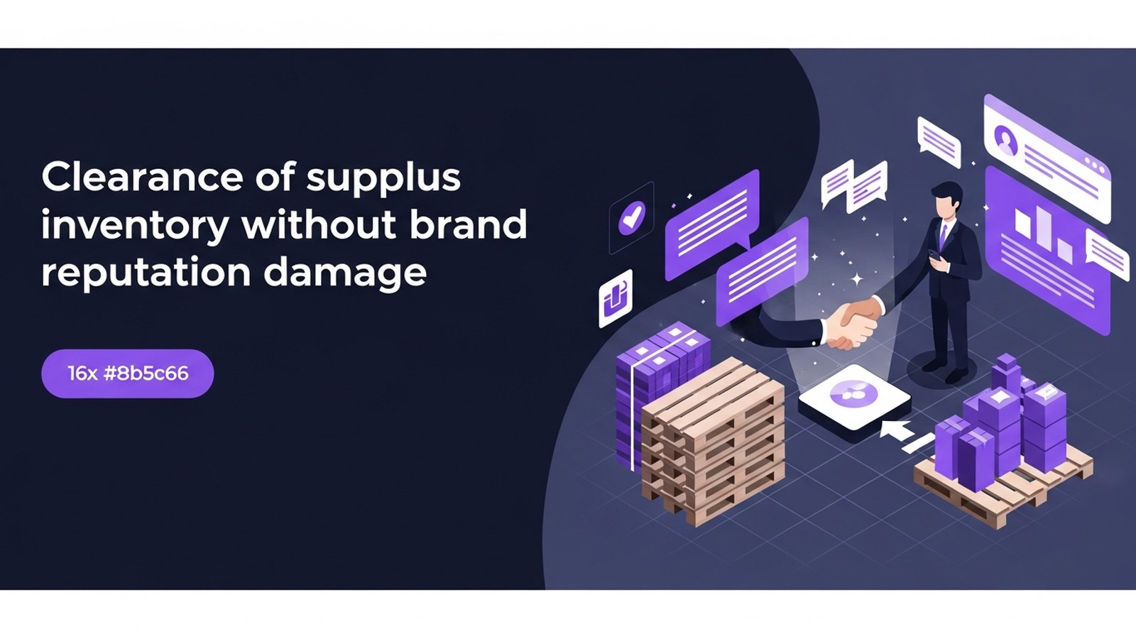 Organized warehouse shelves with violet lighting connecting to abstract network nodes symbolizing strategic inventory flow