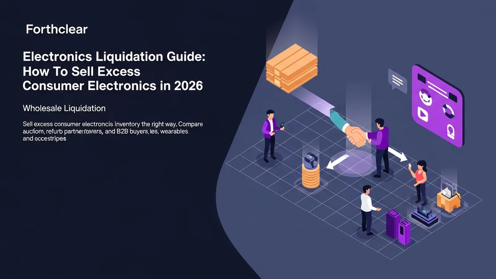 Sleek consumer electronics arranged on violet-accented gradient with connecting lines suggesting B2B marketplace flow