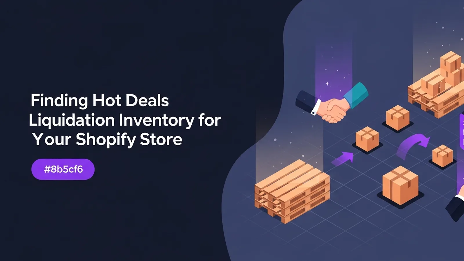 Stacks of boxed products with violet lighting and connected network lines symbolizing liquidation inventory opportunities