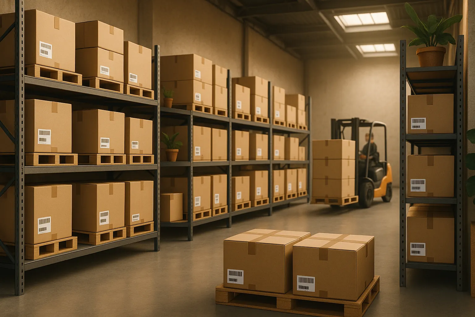 Bulk buying illustration: abstract depiction of interconnected boxes and arrows symbolizing an efficient supply chain.