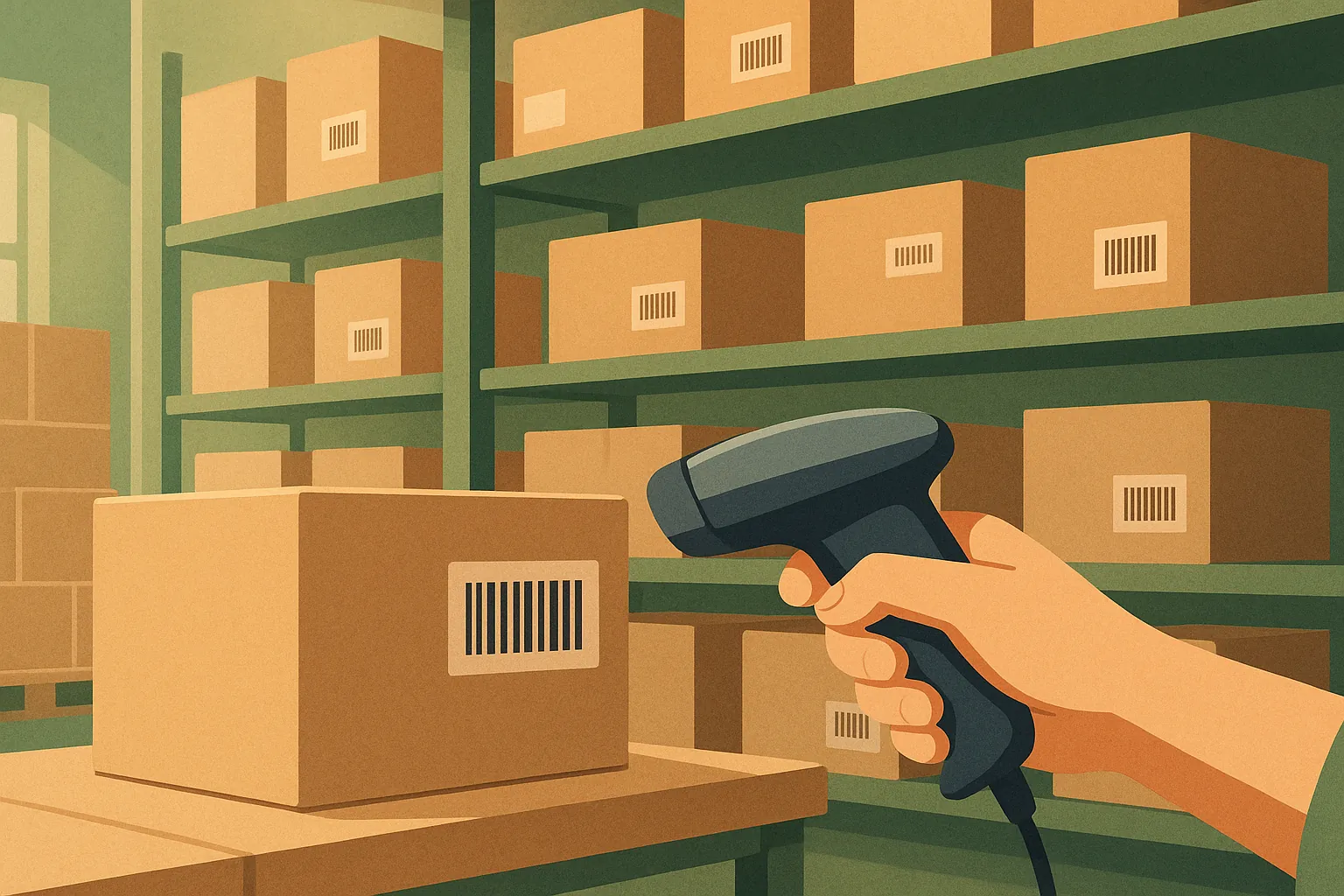 Price surplus stock quickly with this abstract illustration showing a flowing inventory chart and sale tags, representing efficient management