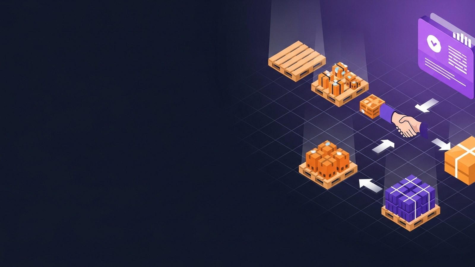 Abstract network of violet connections converging on a product icon, symbolizing market validation and demand testing