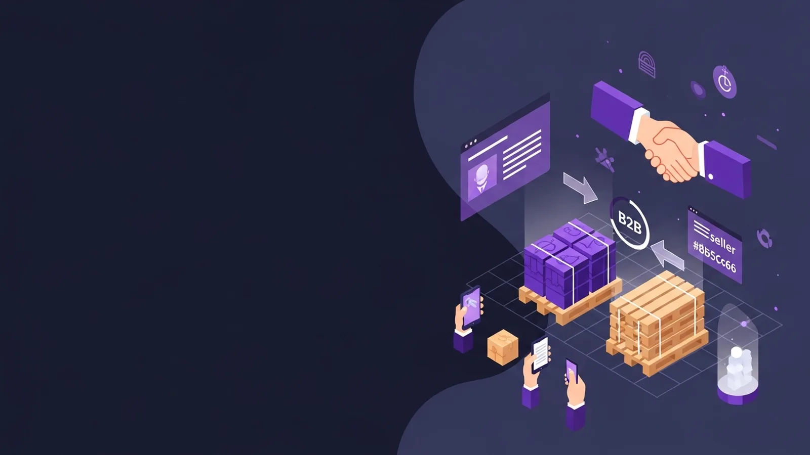 Abstract network of connected nodes in rich violet tones representing e-commerce marketplace relationships and flow