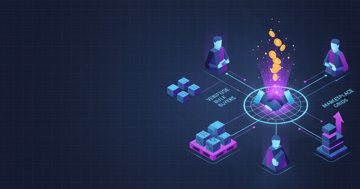 Unsold inventory's journey: abstract illustration of boxes moving through a complex, unseen supply chain.